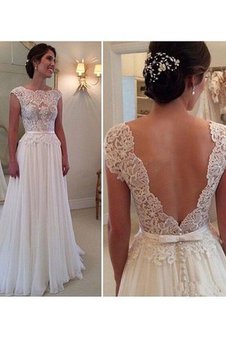 Robe de mariée naturel col u profond de princesse a-ligne manche nulle