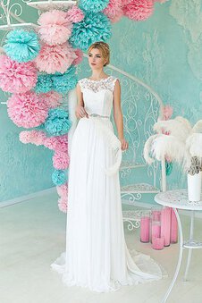 Robe de mariée simple jusqu'au sol avec décoration dentelle avec chiffon avec perle