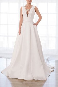 Robe de mariée avec bouton avec zip charme en satin v encolure