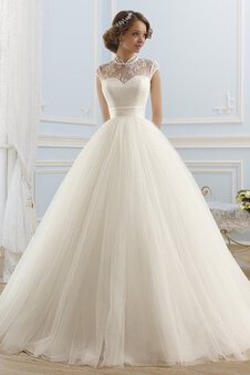 Robe de mariée romantique delicat cordon de col haut avec manche épeules enveloppants