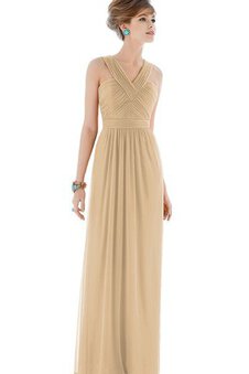 Robe demoiselle d'honneur longue en chiffon croisade ruché de col en v