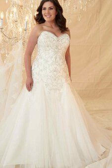 Robe de mariée distinguee en tulle de traîne moyenne lache manche nulle