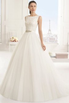 Robe de mariée naturel longue col en bateau trou serre ceinture