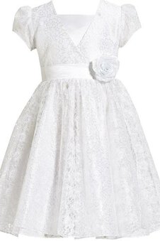 Robe cortège fille avec fleurs avec décoration dentelle avec manche courte ligne a