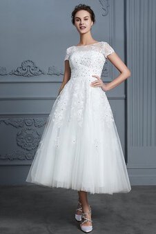 Robe de mariée excellent longueur mollet textile en tulle a-ligne avec perle