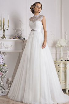 Robe de mariée longue facile de traîne moyenne avec sans manches en dentelle