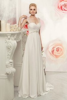 Robe de mariée longue manche nulle de tour de ceinture empire entrecroisé avec chiffon