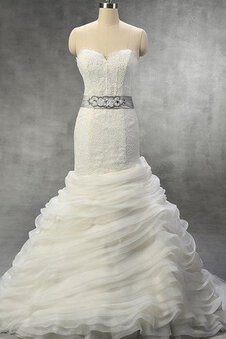 Robe de mariée col en forme de cœur en organza de sirène en chute avec sans manches