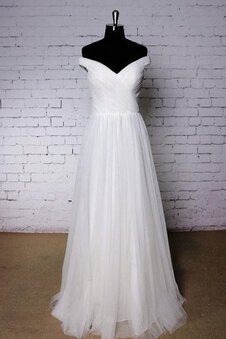 Robe de mariée plissé manche nulle a-ligne de traîne courte fermeutre eclair