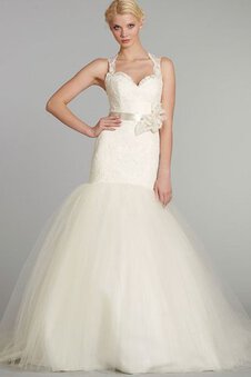 Robe de mariée sexy naturel avec fleurs de sirène ceinture