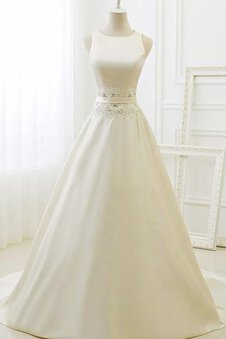 Robe de mariée de mode de bal en organza encolure ronde en dentelle ligne a