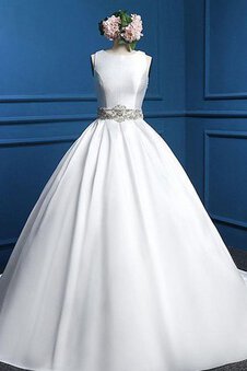 Robe de mariée dos nu ceinture en étoffe longueur mollet avec ruban de mode de bal