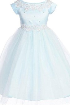 Robe cortège fille avec perle avec manche courte decoration en fleur ligne a en satin