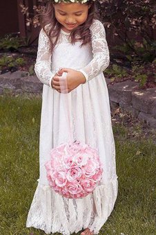 Robe cortège fille au niveau de cou a-ligne jusqu'au sol avec fleurs de princesse