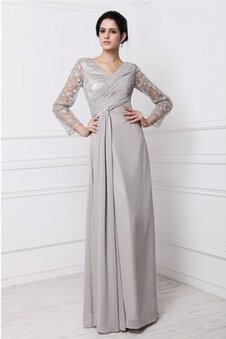 Robe de bal longue fermeutre eclair v encolure avec décoration dentelle en chiffon