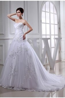 Robe de mariée longue de traîne mi-longue avec perle textile taffetas cordon