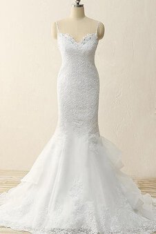 Robe de mariée de sirène au niveau de genou avec bouton longueur au ras du sol en organza