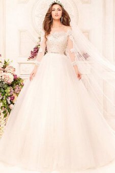 Robe de mariée longue intemporel avec manche longue appliques de col bateau