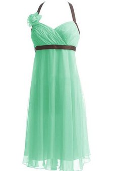 Robe demoiselle d'honneur plissage naturel avec chiffon au niveau de genou avec fleurs