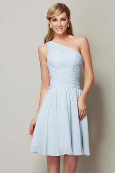 Robe demoiselle d'honneur naturel courte de princesse avec chiffon ligne a