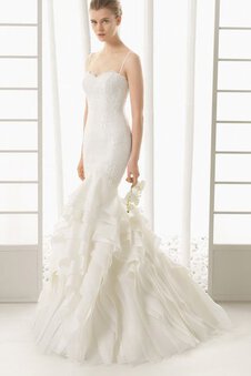 Robe de mariée broder sans empire ruchés longs en dentelle de lotus