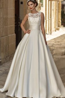 Robe de mariée distinguee exclusif jusqu'au sol boutonné avec décoration dentelle