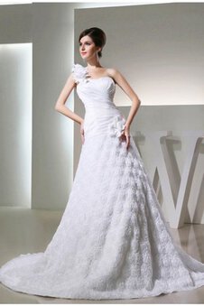 Robe de mariée longue ligne a textile taffetas d'épaule asymétrique de princesse