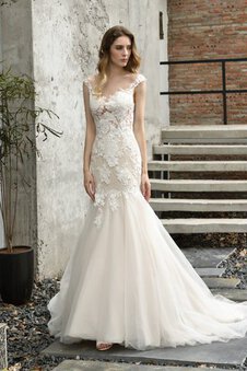 Robe de mariée attrayant textile en tulle de col bateau sexy solennelle