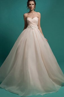 Robe de mariée facile longue col en forme de cœur en organza ligne a