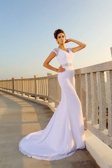 Robe de mariée longue de traîne moyenne a plage v encolure avec sans manches