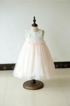 Robe cortège fille longue avec fleurs a-ligne avec perle manche nulle