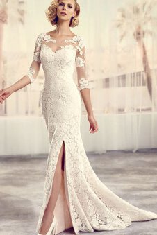 Robe de mariée sexy boutonné avec décoration dentelle de sirène avec manche 3/4