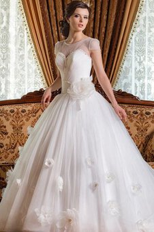 Robe de mariée naturel jusqu'au sol cordon encolure ronde croisade