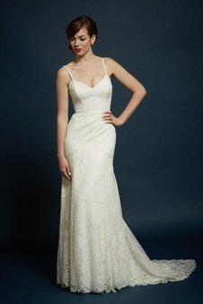 Robe de mariée sexy bretelles spaghetti de lotus de traîne courte gaine