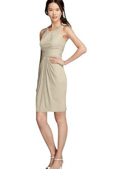 Robe demoiselle d'honneur plissage naturel manche nulle encolure ronde fermeutre eclair