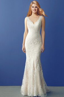 Robe de mariée avec zip manche nulle avec décoration dentelle v encolure en forme