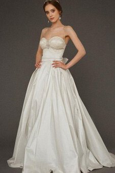 Robe de mariée avec sans manches col en forme de cœur de traîne moyenne avec perle ligne a