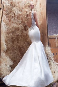 Robe de mariée de traîne courte avec sans manches de sirène avec perle en chute