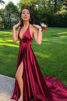 Robe de bal en satin soyeux a-ligne de dos nu de princesse plus récent