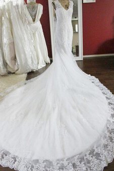 Robe de mariée sexy de traîne mi-longue v encolure de sirène avec sans manches