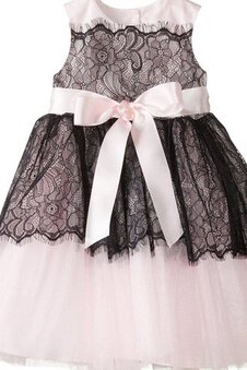 Robe cortège fille plissage avec nœud de tour de ceinture empire avec manche courte avec zip