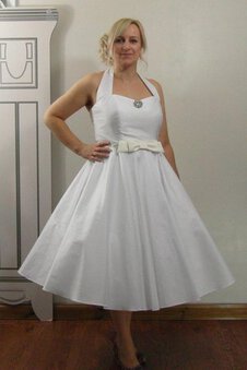 Robe de mariée plissage naturel longueur mollet avec nœud de lotus