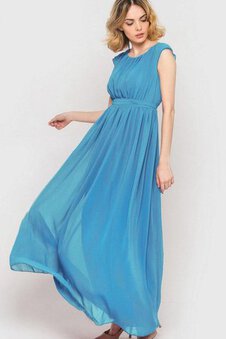 Robe demoiselle d'honneur moderne avec chiffon ruché avec manche courte longueur à cheville