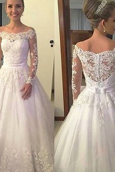 Robe de mariée naturel de mode de bal epaule nue avec manche longue en tulle