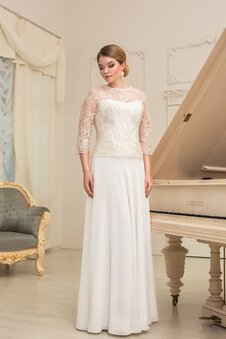 Robe de mariée plissé au niveau de cou avec manche 3/4 avec chiffon longueur au ras du sol