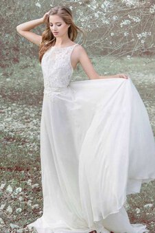 Robe de mariée classique avec chiffon gaine manche nulle col en bateau