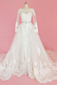 Robe de mariée de traîne moyenne charmant avec zip intemporel modeste