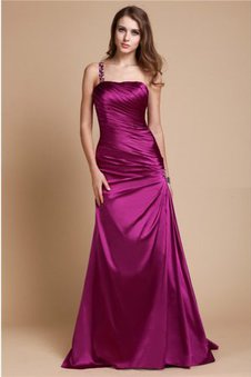 Robe de bal longue satin tissé extensible avec perle manche nulle avec zip