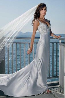 Robe de mariée pailleté facile en plage v encolure en satin