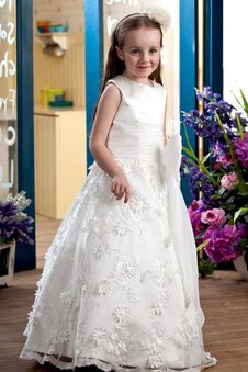 Robe cortège fille ligne a elevé ruché decoration en fleur avec fleurs